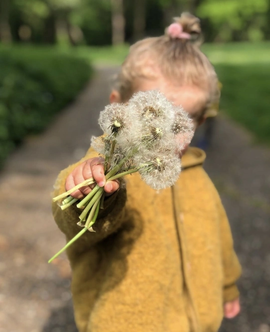 Noppie Kinderopvang kind met paardenbloemen